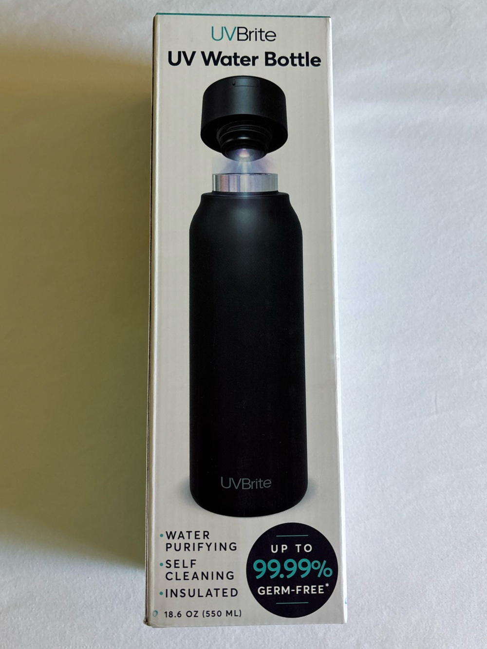 UVBrite Black Insulated Water Bottle